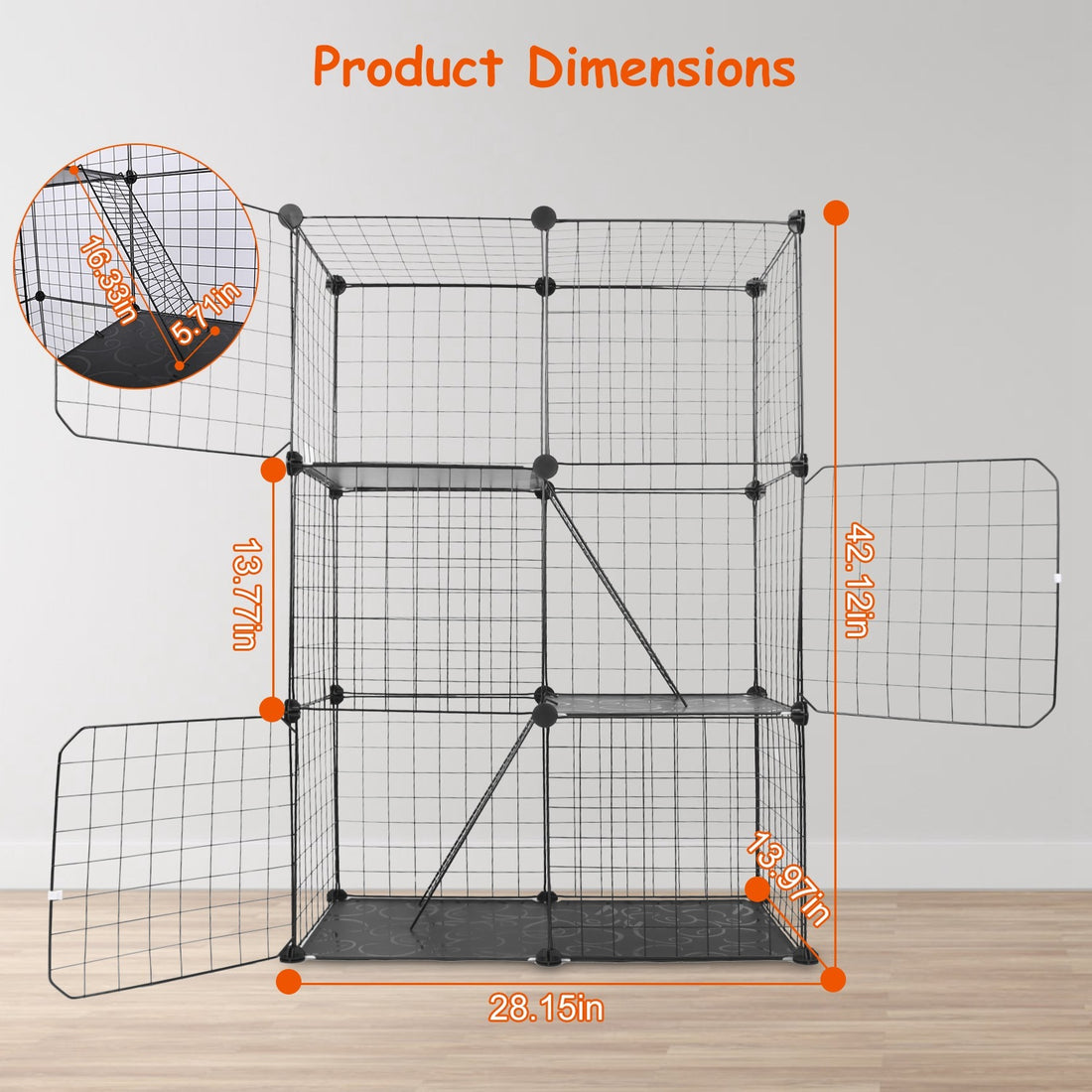 Cat Cage DIY Indoor Pet House, Small Animal House. Detachable Playpen With 3 Doors And 3 Layers, Suitable For Kittens, Puppies, Rabbits